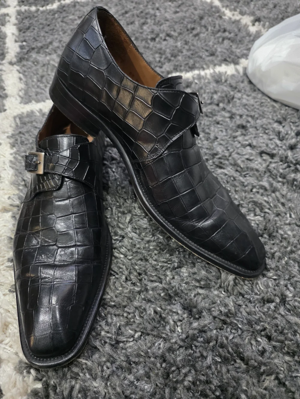 Mezlan Men's Black Croc-Embossed Leather Single Monk Strap Shoes Size 8.5M